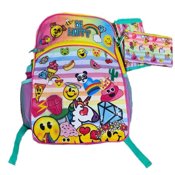 Emojination Girls Backpack Water Bottle Case Emojis School Pencil Case Wallet - Picture 1 of 7